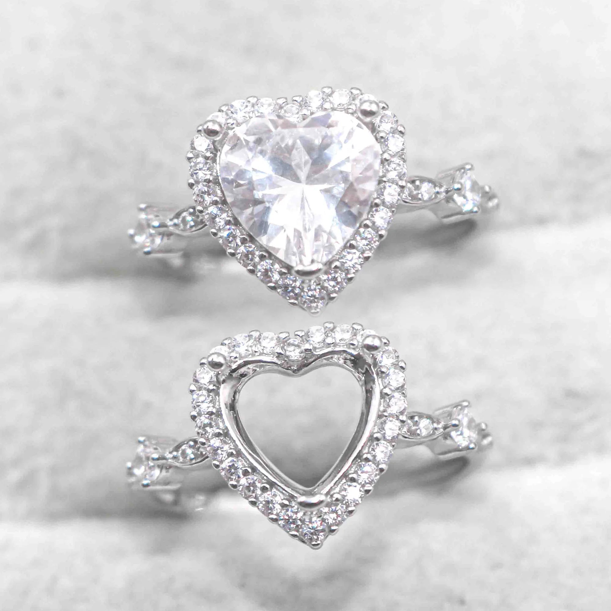 Semi Mount 8*8mm Sterling Silver Ring Heart Shape Empty Frame Blank Support Claw Setting S925 Base Without Center for DIY Inlay