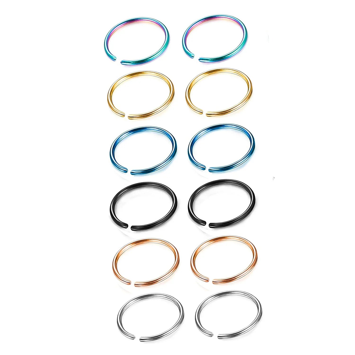 Minimalist Nose Clip Piercing Jewelry Stainless Steel Lip Ring Nose Studs Multi-color Round Nose Ring Set for Women