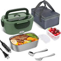 Electric Heated Stainless Steel Lunch Box Small Kitchen Appliance Slow Cooker Timer Functions Battery Powered for Car Outdoor