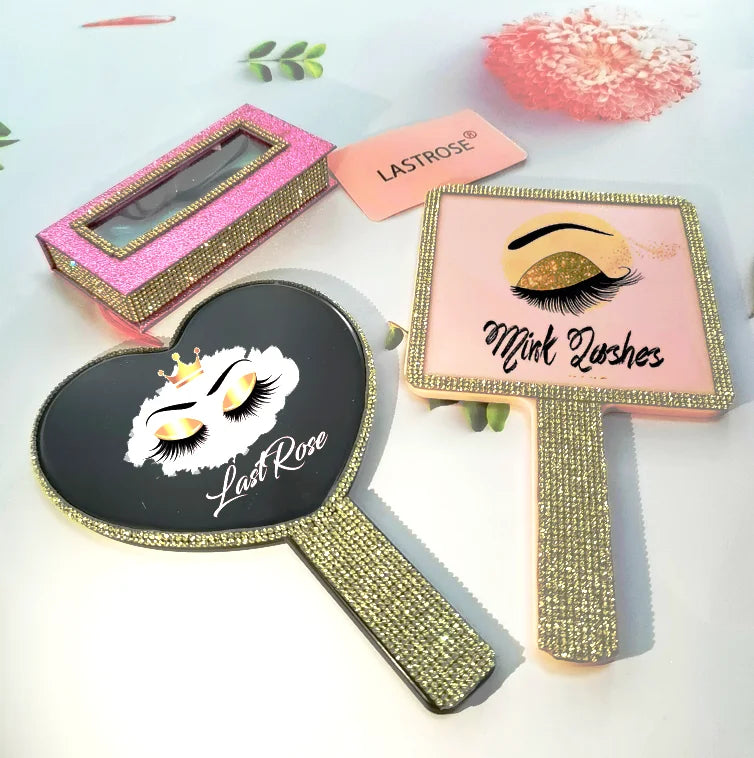 Private Label Hand Held Mirror with Gold Rhinestone Mirrors Private Label Handheld Makeup Mirror
