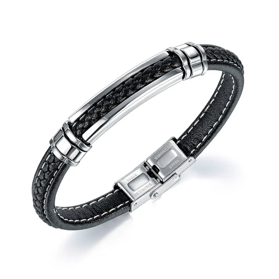 Trendy Genuine Leather Bracelets Men Stainless Steel Multilayer Braided Rope Bracelets for Male Female Bracelets Jewelry PH1419