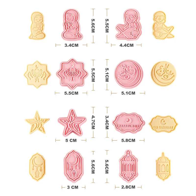Saffron 8pcs/Box Cookie Cutter Set Multiple Designs Eid Mubarak Cookie Mold Plastic Wholesale for Homemade Biscuits