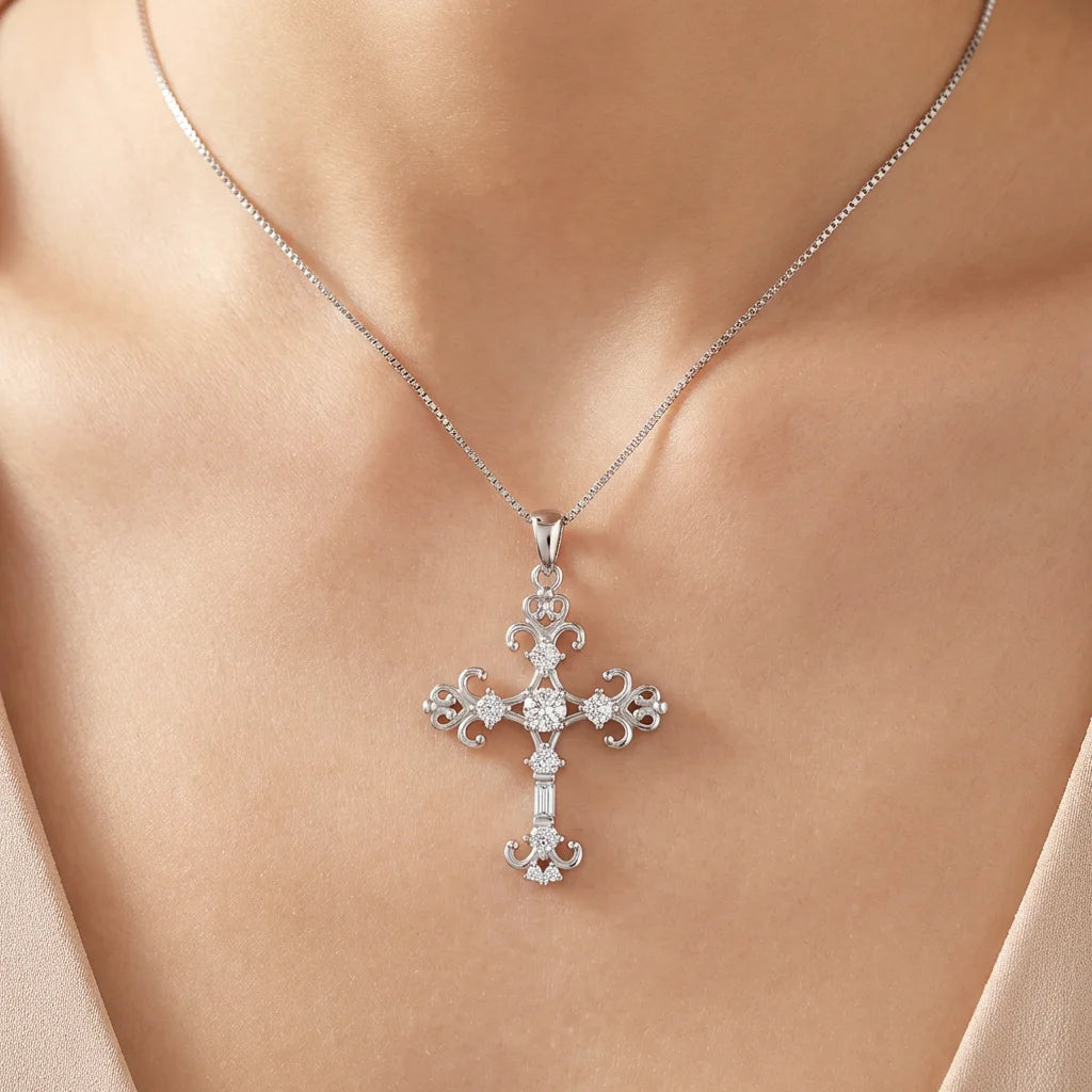 Wholesale Christian Charm Pendant Jewelry Rhodium Plated Cubic Zirconia Cross God 925 Sterling Silver Fine Jewelry