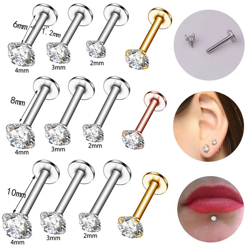 New Multicolor Shiny Lip Piercing Women Stainless Steel Jewelry Wholesale Zircon Lip Ring Zirconia/crystal/piercin