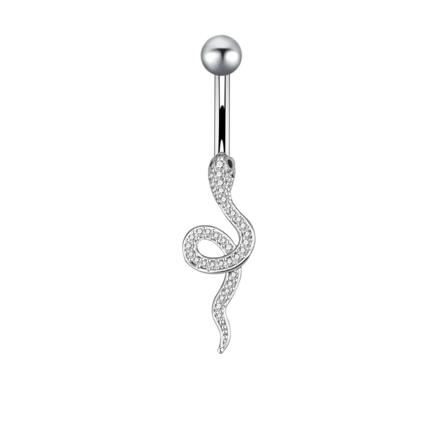 Trendy Sexy  Snake-Shaped  Crystal Diamond Belly Piercing Surgical Stainless Steel Dangle Belly Button Ring Snake Navel Rings