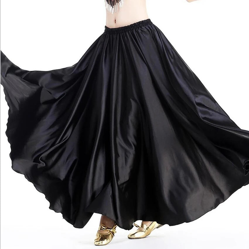 Colorful Satin Long Skirt for Belly Dancing Formal Stage Performance Breathable and Natural Waistline