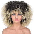 Short Hair Afro Kinky Curly Wigs Bangs Black Women African Synthetic for Glueless Cosplay High Temperature 250% Density