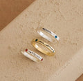 Minimalist Thin Custom Silver Gold Ring Engraved Flowers Birthstone Stainless Steel Handmade Floral Rings Trendy Gold Jewelry