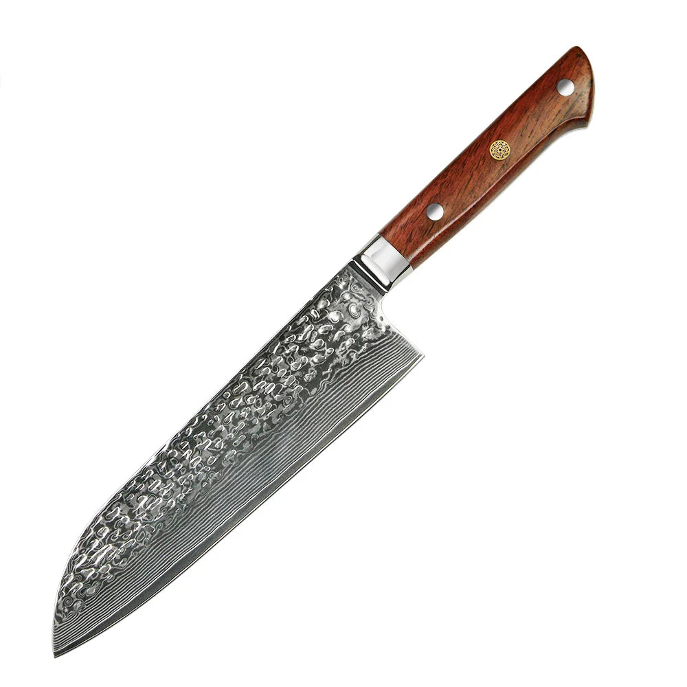 Yangjiang Advanced 67 Layers 8 Inch Santoku Hammer Japanese Damascus Steel Kitchen Knife with Rosewood Handle 60 HRC Hardness