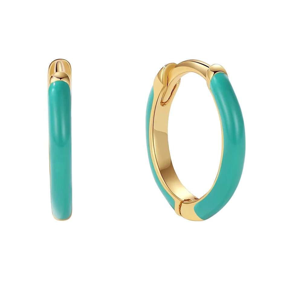 New Arrival 925 Silver Earring Jewelry Wholesale 18k Gold Vermeil Green Enamel Huggie Hoop Earrings
