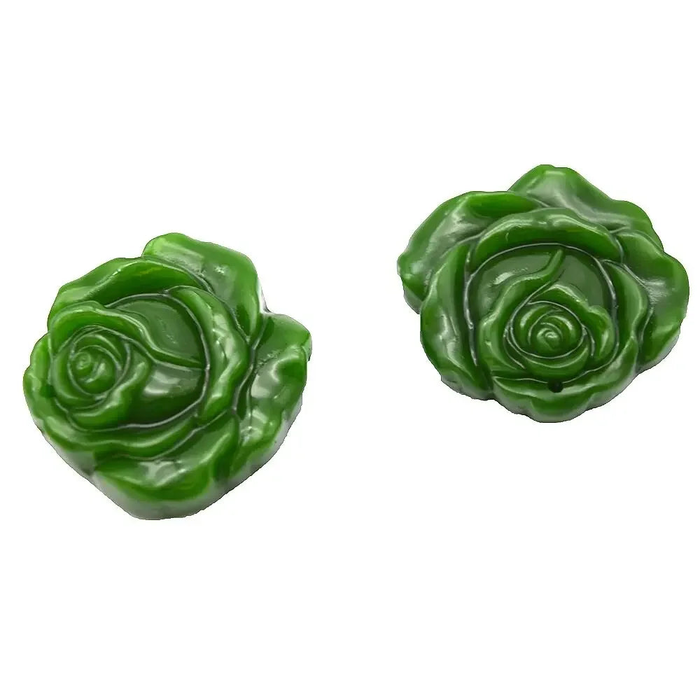 Natural Green Jade Carving Pendant Lucky Charm Rose Flower Pendant