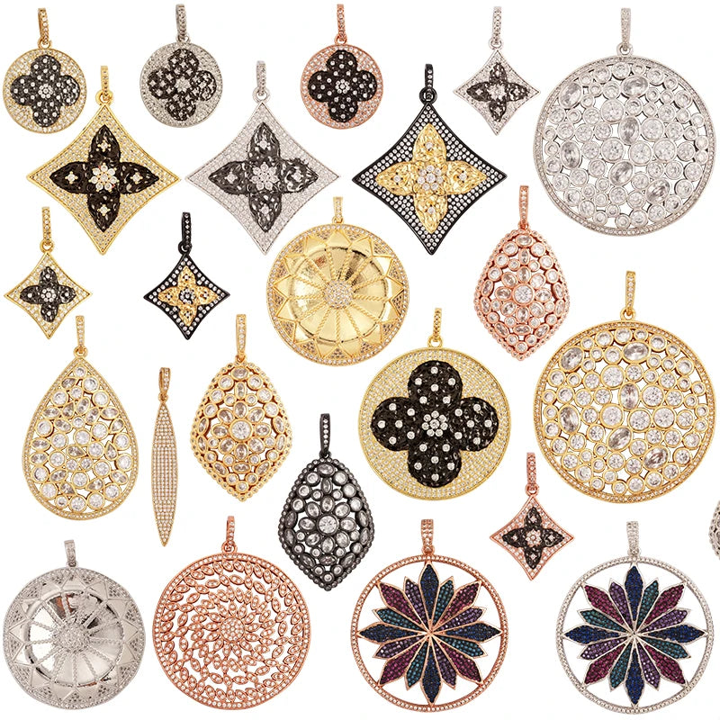 Luxury Classics Clover Flower Zircon Focal Charm PendantCreative 18K Gold Plated Jewelry Findings Accessories Supplies M50