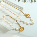 Stainless Steel 18k Real Gold Plated Freshwater Pearl Ot Buckle Necklaces Titanium Steel Jewelry Necklace for Women Bijoux Femme