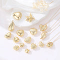 14K Gold Plated Frosted Hollow 3D Heart Shape Necklace Earrings Charm Pendant