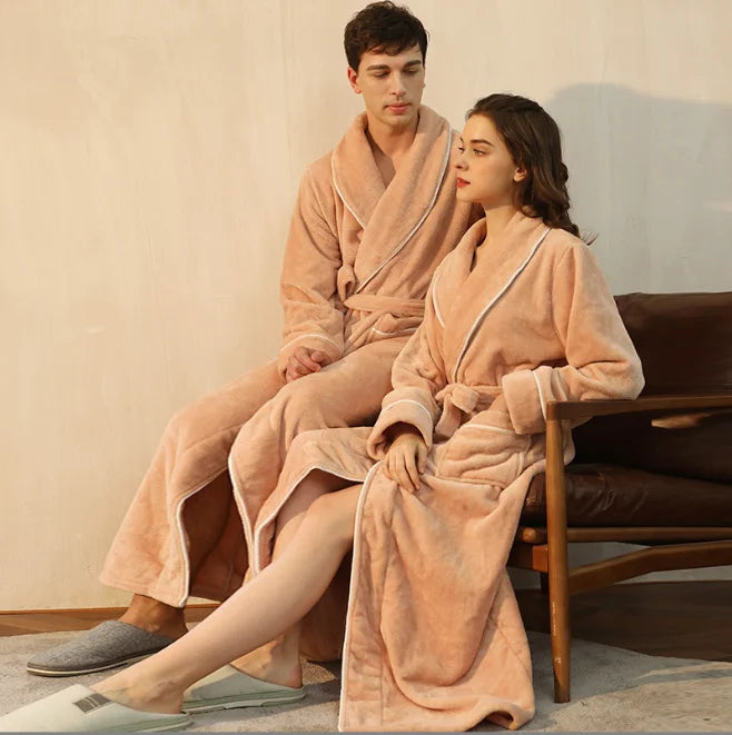 2023 New European and American Women's Autumn and Winter Couple Flannel Nightgown Plus Size Bathrobe