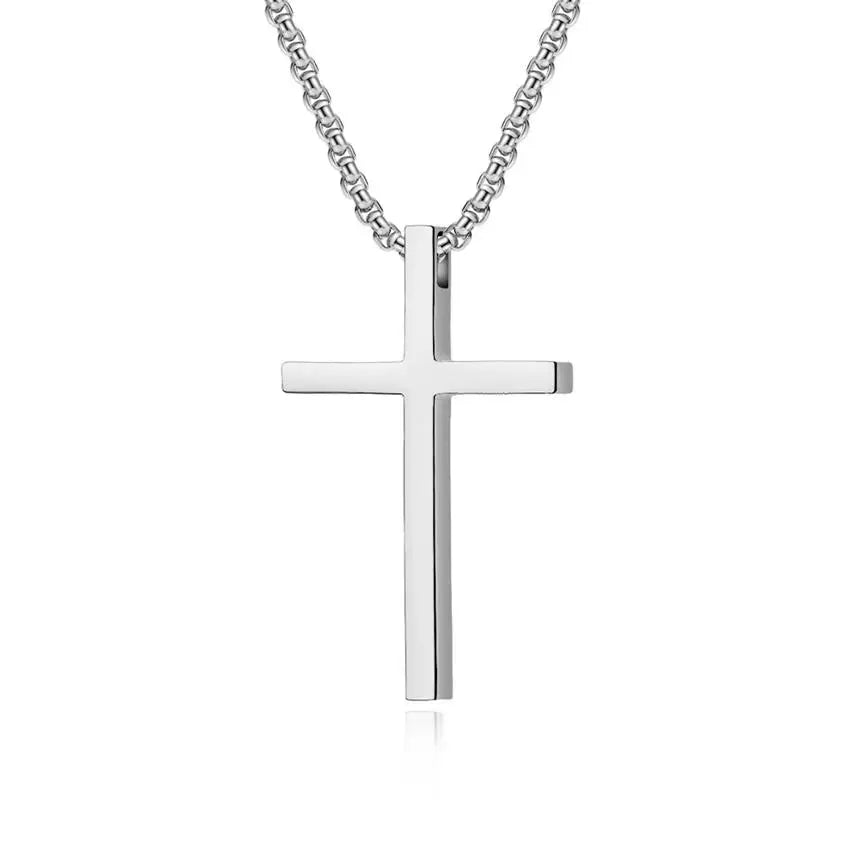 Men's Vintage Cross Stainless Steel Pendant Necklace with Imitation Pearl Fine Jewelry Gold Plating Beads Chain for Men Women