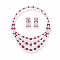 Luxury Rhodium Plated Red Ruby Zirconia Diamond Tennis Chocker Necklace Earring Wedding Collection Jewelry Sets