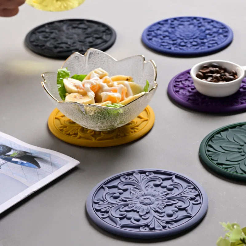 Early Riser New Daisy European Retro Style Lotus Flower Insulation Pad Coaster Home Decor Place Mats for Cup Drinks