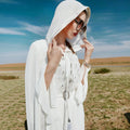 Special Design White Cape With Tassels and Hat Middle Eastern Women's Clothing Style Abaya Women Muslim Dress