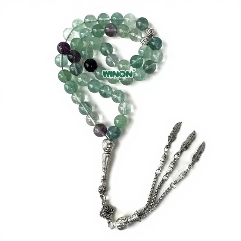 Natural Crystal Muslim Islamic Rosary 45 Beads 10mm Alloy Silver Plated Religious Unisex Pray Beads Anniversary Gift