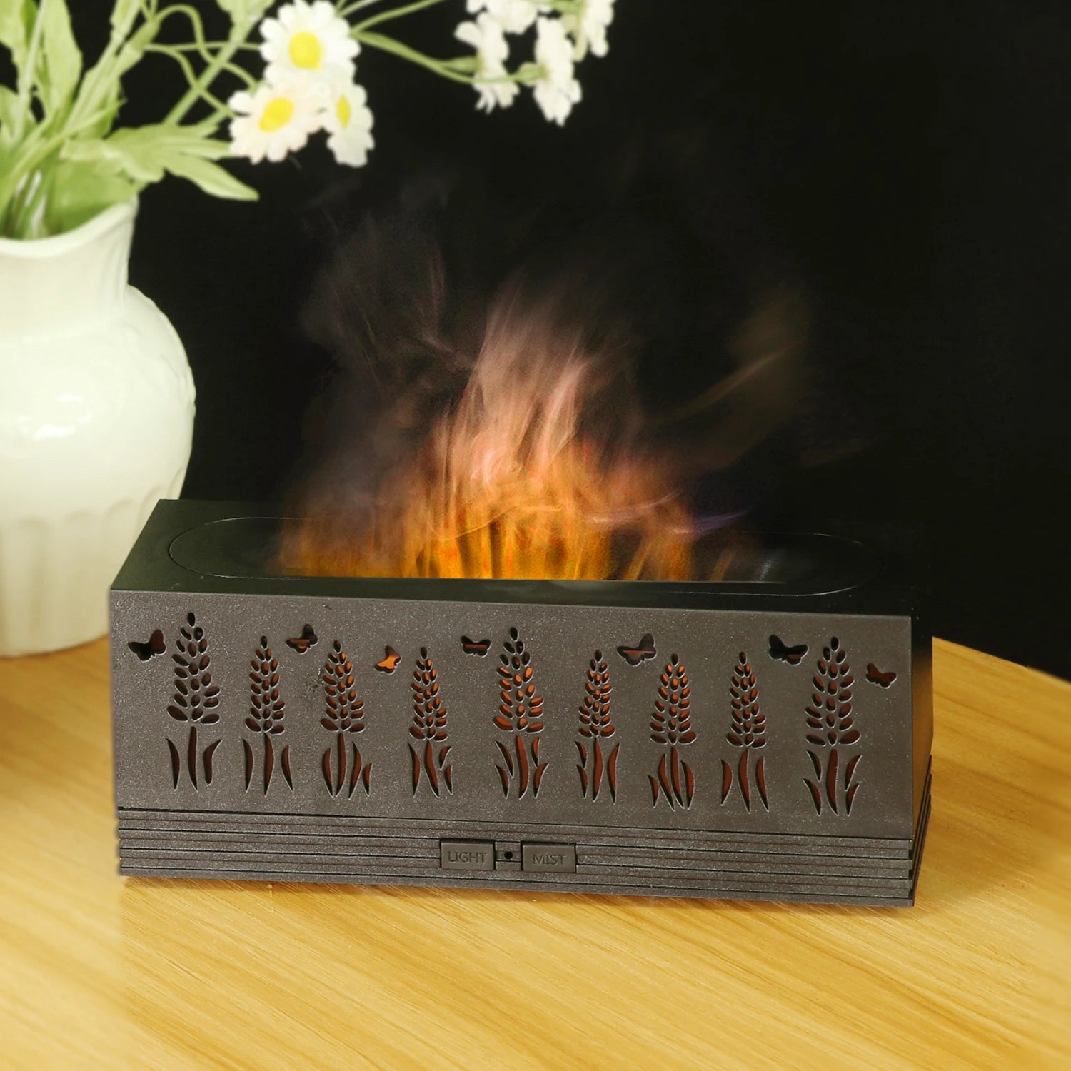 Air Humidifier Cool Mist Make Customizable 100ML Round Box Flame Aroma Diffuser Home Commercial Use Essential Oil LED Light