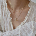 Waterproof Stainless Steel Jewelry Fashion Twinkling Sparkling Brilliant Two Layered Delicate Dainty Moon Star Necklace Women
