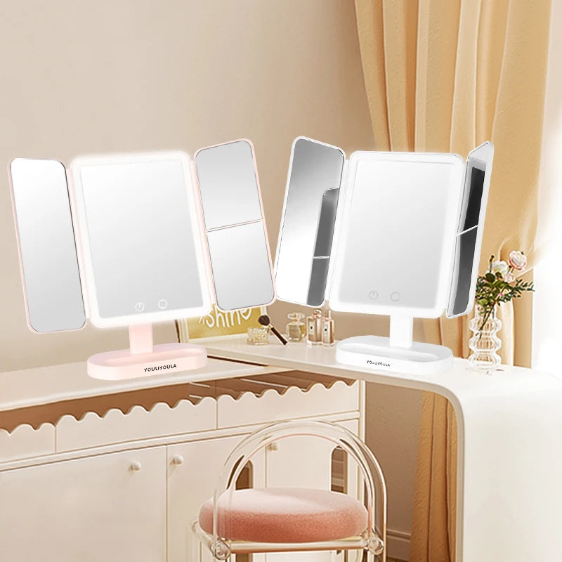 2024 Top Seller Desktop Trifold Magnified Vanity LED Lighted Travel Makeup Mirror Personalized Features