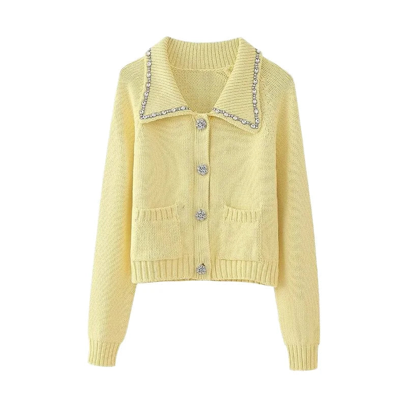 Women's Custom Summer Lapel Sweater Wholesale Casual Knit Tops with Front Logo Regular Sleeve Sweaters for Women