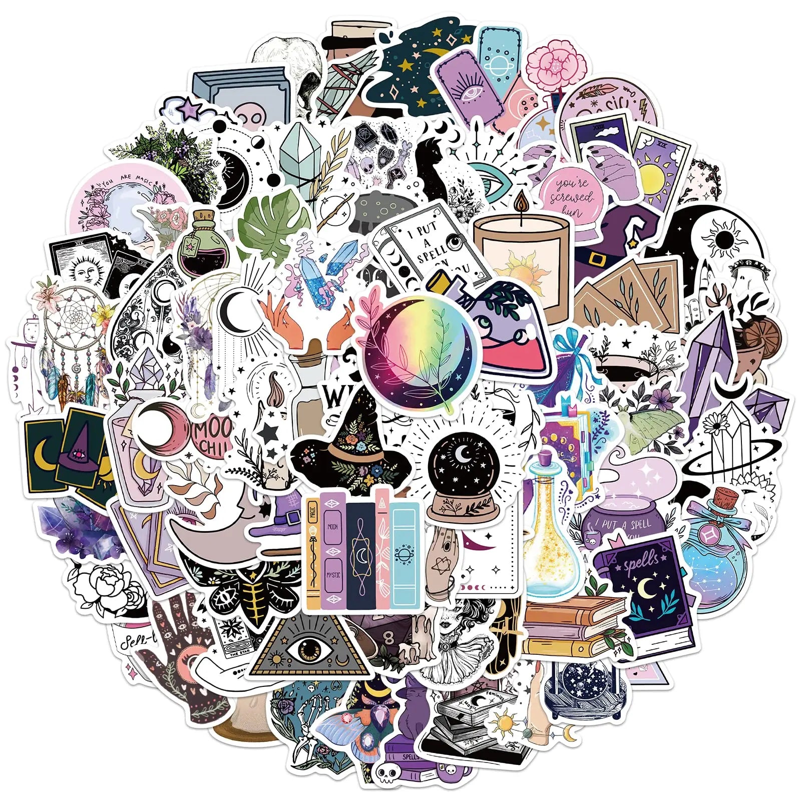 Custom Boho Witch Stickers Vintage Cute Witch Sticker for Water Bottle Case Suitcases Computer Waterproof Vinyl Stickers