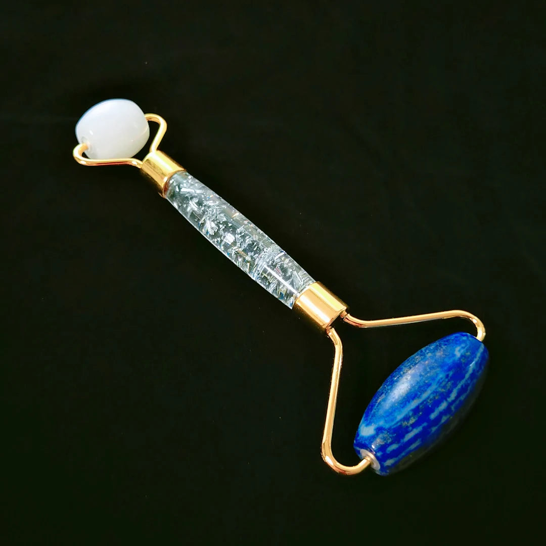 HY Crystals best seller white jade mini face massage natural lapis lazuli stone skin flower handle roller