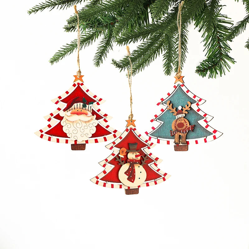 Free Sample 11*13cm Red & Blue Wood Personalised Christmas Tree Hanging Ornaments Christmas Ball & Tree Ornament Collection