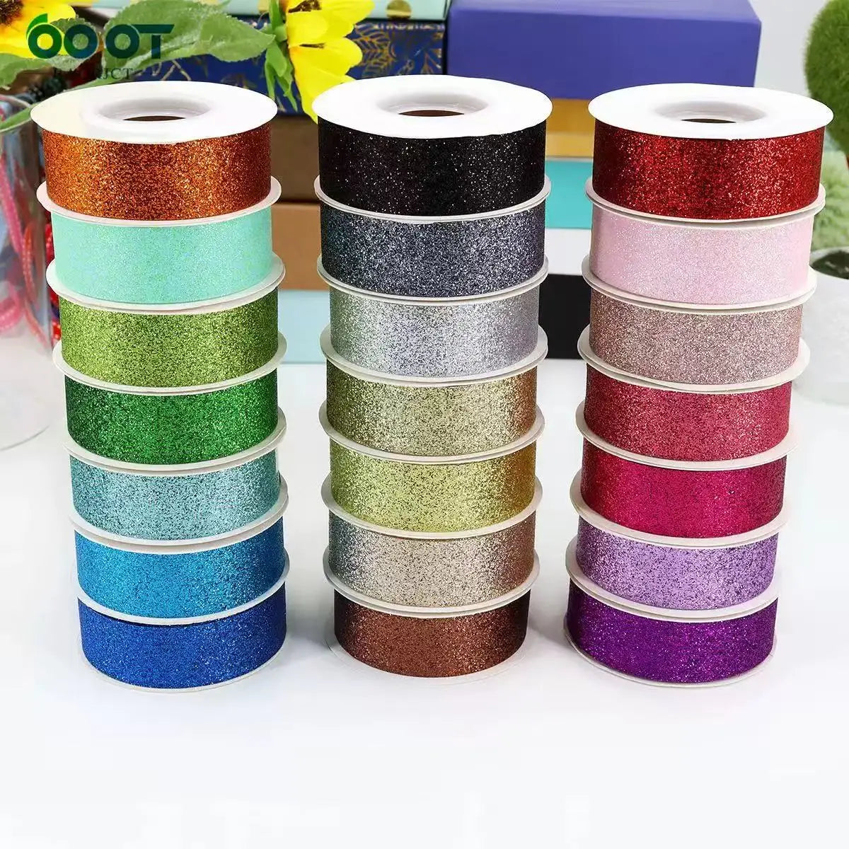 MU 1cm 1.5cm 2.5cm 3.8cm Polyester Glitter Ribbon Colorful Flash Ribbon Flash Light Roll Christmas Festival Wedding Decorations