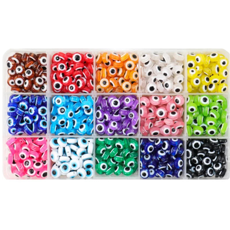 JC Crystal 15 Grids Box 450 Pcs 6mm 8mm Resin Evil Eye Bead Charm  pink White Blue Mixed Round Evil Eye Bracelet Beads