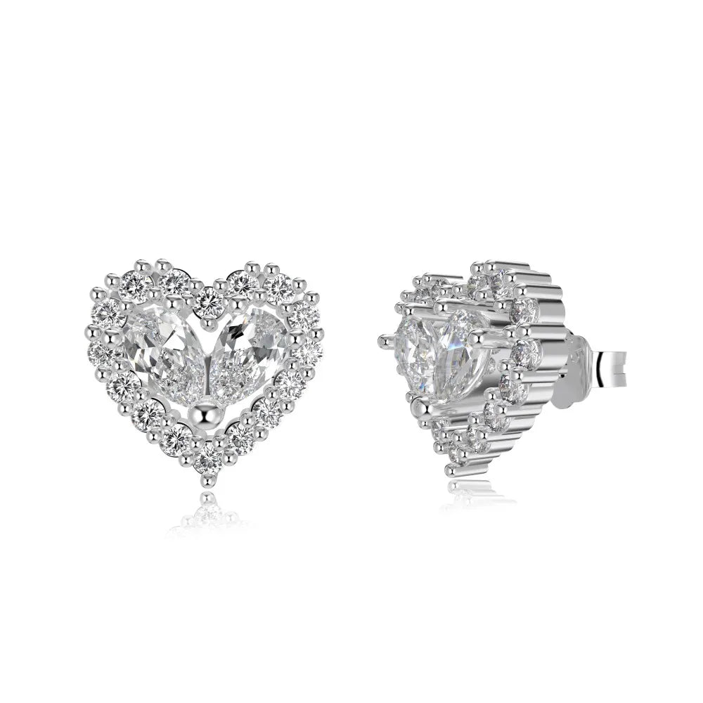 Dylam Dainty Fine Fashion Hypoallergenic 925 Sterling Silver Fade Free Heart Shape Eternity 5A Zirconia Jewelry Stud Earrings