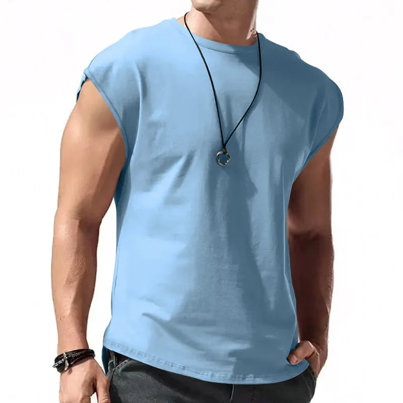 RNSHANGER Summer Men's Tshirts Casual Male O-Neck Sleeveless Solid Color Tee Tops Sport Quick Dry Loose Fitness Man T Shirts