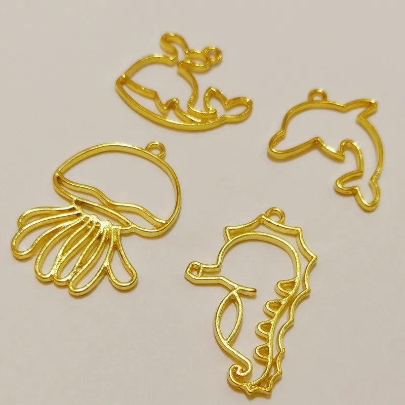 Ocean Jellyfish Seahores Metal Frame Open Bezels Jewelry Findings Pendant Accessories DIY Charms Handmade UV Resin Art