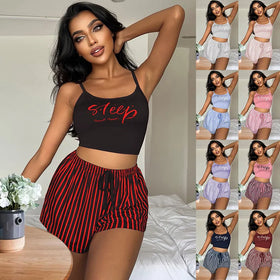 P228 Wholesale Women'S Clothing Summer Heart-Shaped T-Shirt + Leopard Print Shorts Fashion Home Wear Women'S Pajamas Set