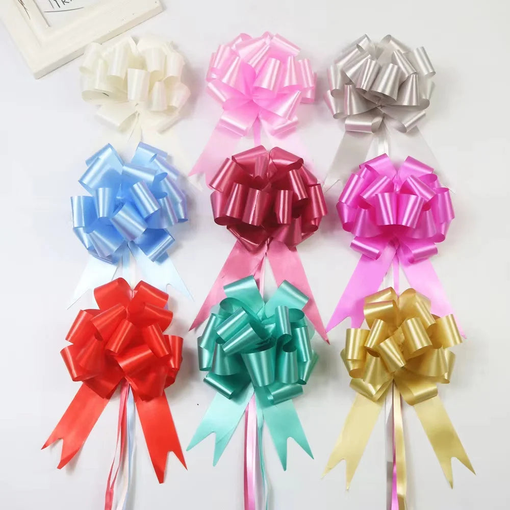 120cm Plastic Fabric Ribbon Pull Bows Wedding Parties 3-pack Christmas Decorations Solid Pattern PP Wholesale Christmas Gifts