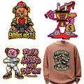 Hot Sale Custom DTF Money Teddy Bears Designs Iron on Sticker Transfer Famous Hustle Bear Heat Transfers for Clothing