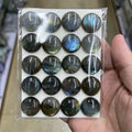 New Arrival Polished Blue Flashy Labradorite Carved Round Cabochons Natural Labradorite Palm Stone Crystal Loose Stones for Sale