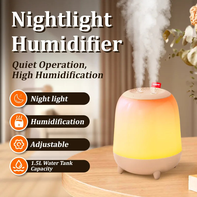 JAIYI 2025 USB Air Humidifier with Night Light Small Silent Large Fog Spray Household Bedroom Lamp