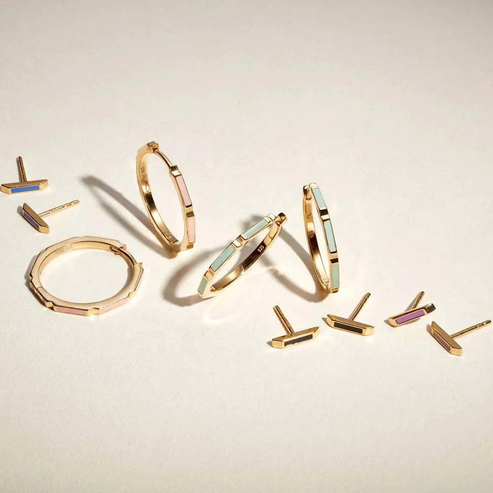 LOZRUNVE Sterling Silver Custom Colorful Enamel Bar Stud Earring