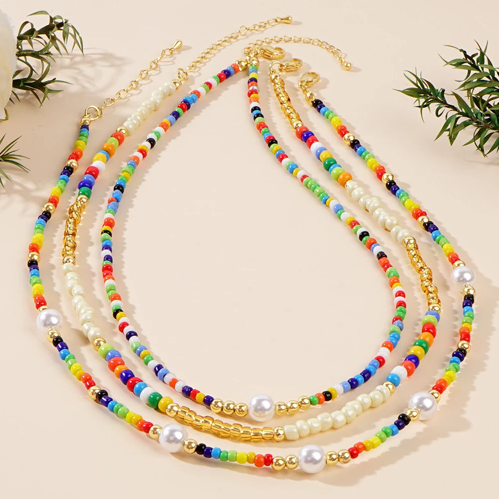 Go2Boho Gorgeous Multicolor Fashion Jewelry Boho Design Date Gifts Imitation Pearl Beaded Necklaces for Women Summer Trendy