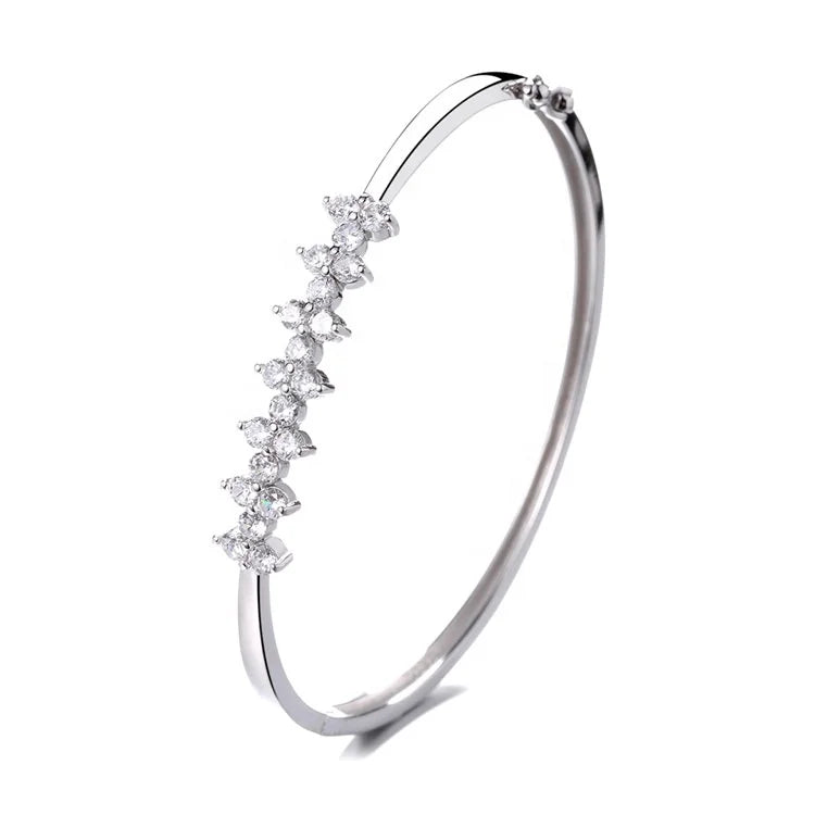 Fine Jewelry Flower Bangle in Real Silver 925 Hand Made Open Bangle Bracelet for Women