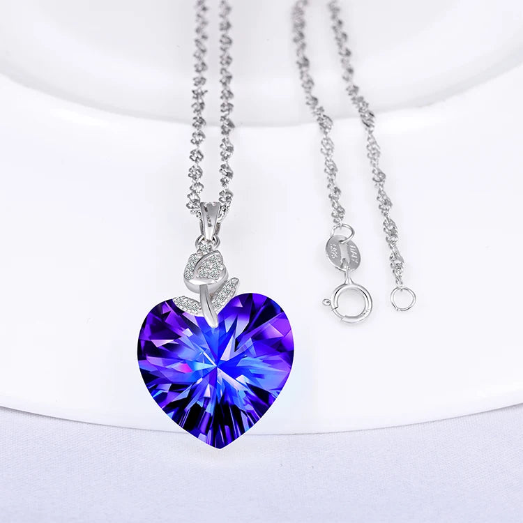 Korean Style Real 925 Sterling Silver Necklace Rose Heart Necklace