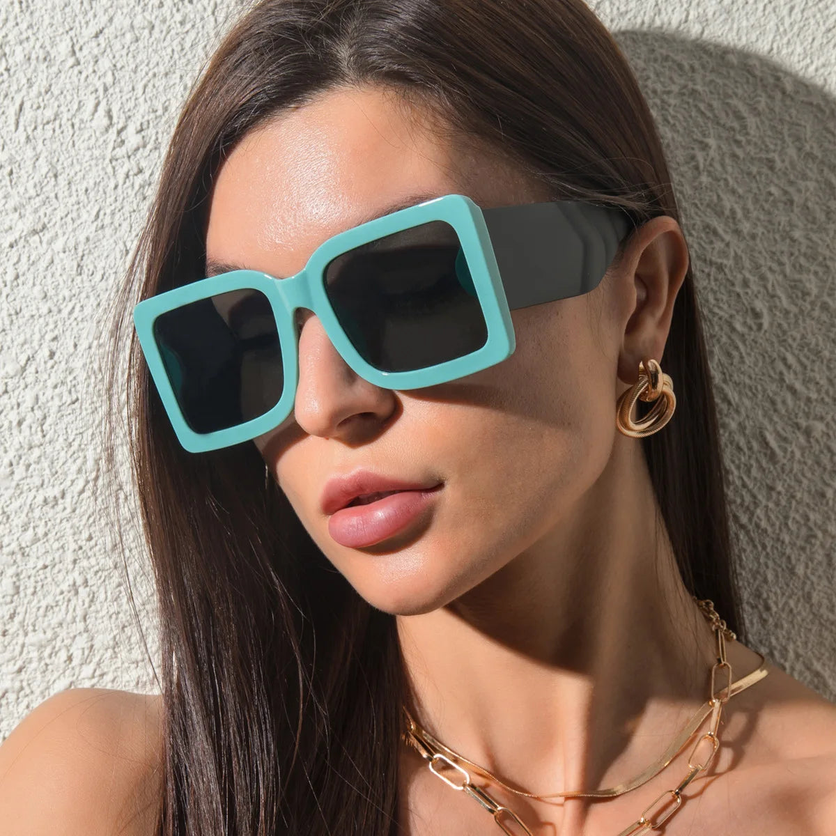Newest Fashion Square Designer Plastic Frame Big Thick Women Sunglasses