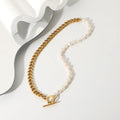 Wholesale Hip Hop Jewelry Stainless Steel Necklace Jewelry Gold Plated Pendant Pearl  White  Baroque Pearl Men Necklace