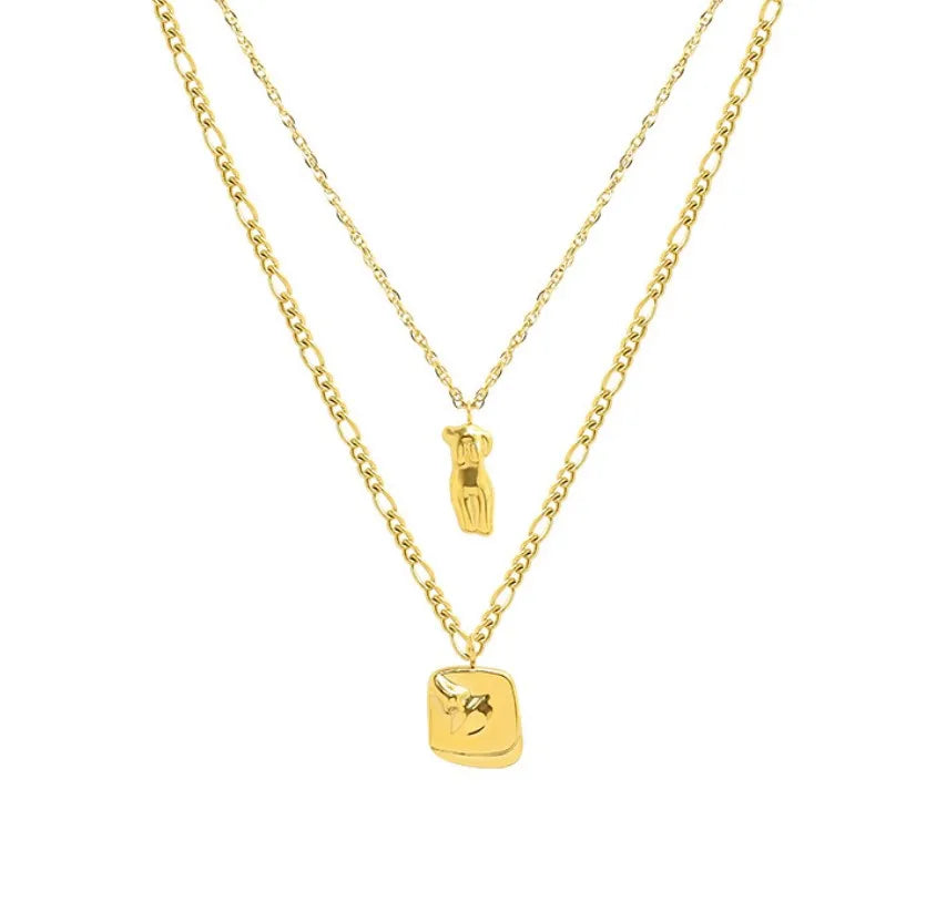 HipHop Stainless Steel 18k Gold Plated Women Face Body Art Pendant Necklace