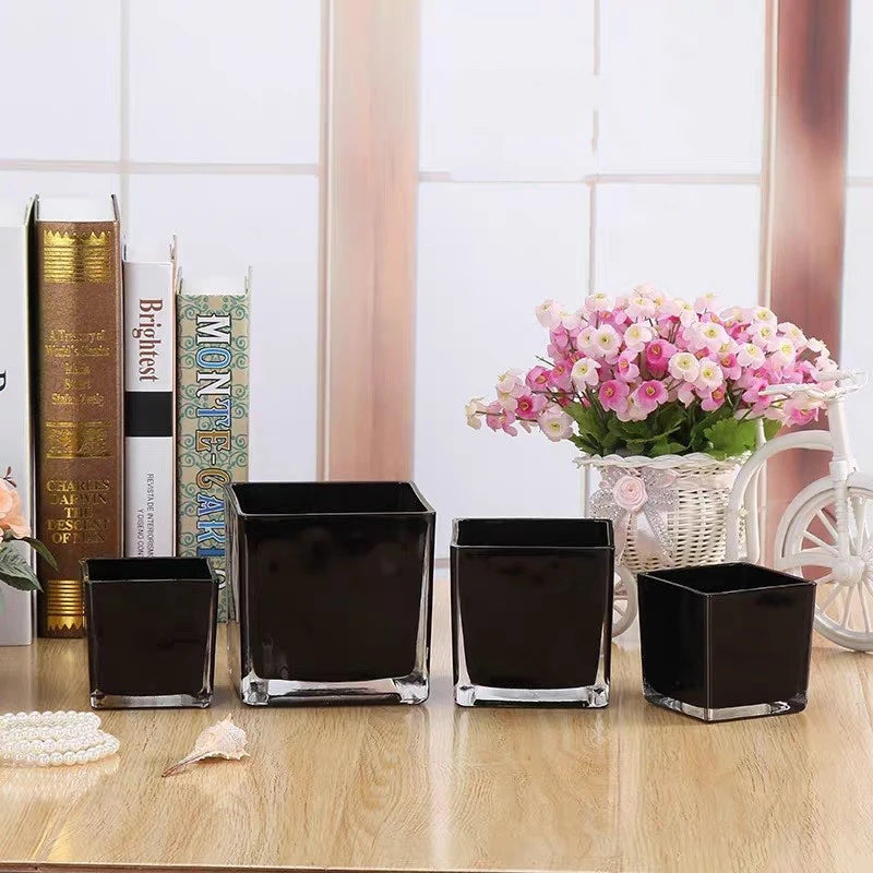 Custom Luxury Empty Square Glass Candle Containers Jars Lids Black White Reusable Eco-Friendly for Christmas Valentine's Day