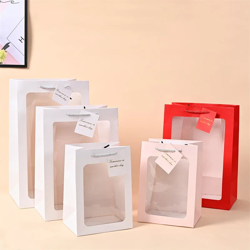 Clear PVC Transparent Window Gift Flower Packing Paper Carrier Bag